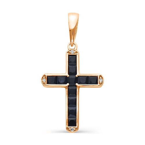 Крест, золото, сапфир, красный, 8-246-02